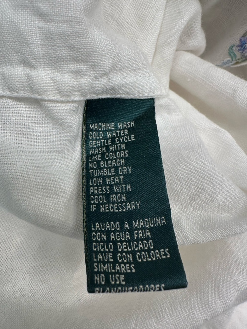 Vintage Ralph Lauren 100% Linen Floral Embroidered White L/S Button Shirt Top 1X - Picture 5 of 5